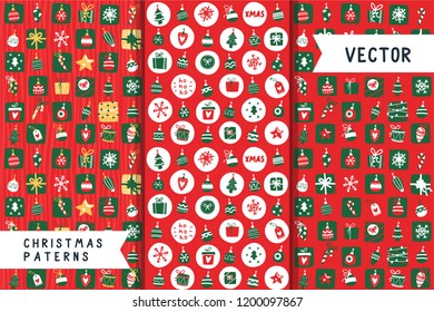 Bright Christmas seamless patterns collestion. Backgrounds for wrapping paper or cards.