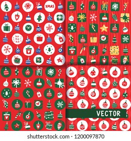 Bright Christmas seamless patterns collestion. Backgrounds for wrapping paper or cards.