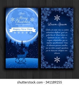 Bright Christmas sketch with space for text. Postcard on the background textures of gray wood. A sample poster, invitation or other cards. Vector.