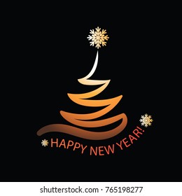 Bright Christmas tree. Happy New Year\.  Hand-drawn logo for the New Year's postcard, poster, emblem.