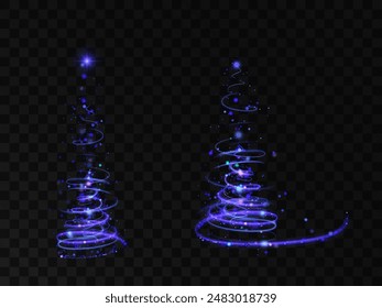 Bright Christmas tree with lighting on a transparent background, festive Christmas decor for web design and illustrations. Vector	
