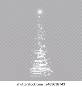 Heller Weihnachtsbaum mit Beleuchtung auf durchsichtigem Hintergrund, festliche Weihnachtsmusiken Dekor für Webdesign und Illustrationen. Vektorgrafik	
