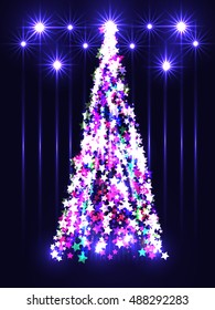 Bright Christmas tree on a dark background