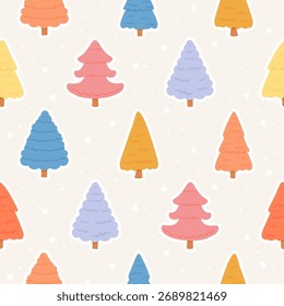 Árboles de Navidad brillantes en el patrón inconsútil del estilo simple. Linda Ilustración vectorial para la tela, papel de embalaje, textil.