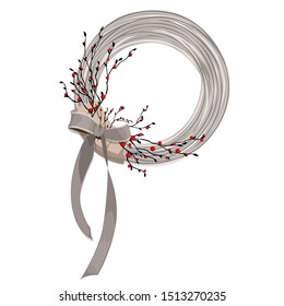 
Bright christmas vector illustration of a wreath of white branches bow and branches with
 red berries for home decoration, cards, stickers, banners