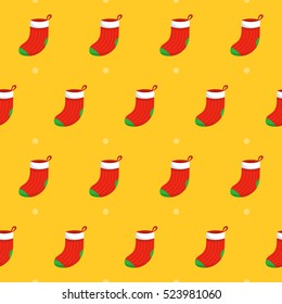 Bright Christmas vector seamless pattern with socks for gifts
