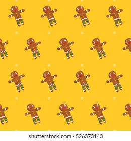 Bright Christmas vector seamless pattern with gingerbread men