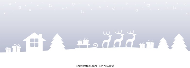 bright christmas winter border with reindeers gifts and firs vector illustration EPS10