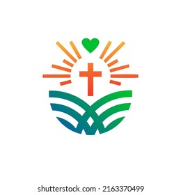 bright church logo icon with green combination orange color and cross inside