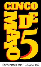Bright Cinco de Mayo (5 May) carnival emblem design template with red and yellow lettering, Isolated on black background. Icon for cards, posters, flyers, websites. Vector ESP 10 illustration 
