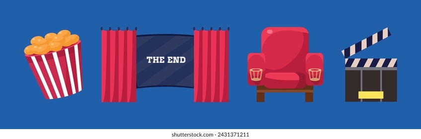 Bright Cinema Element on Blue Background Vector Set