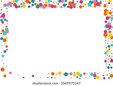 Bright Circle Abstract Vector White Background. Flying Polka Backdrop. Decoration Dust Invitation. Multicolored Dot Invitation Illustration.