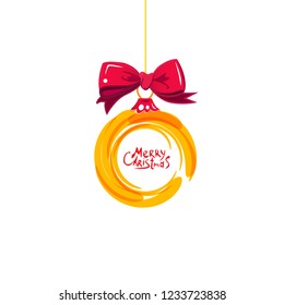 Bright circle ball xmas with red bow. Sale. Merry Christmas