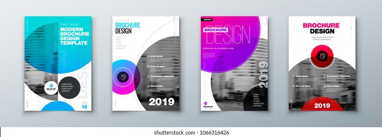 Bright circle Brochure cover design. Template layout for annual report, magazine, catalog, flyer or booklet in A4 with color circle shapes in swiss or magna style. Vector Illustration.