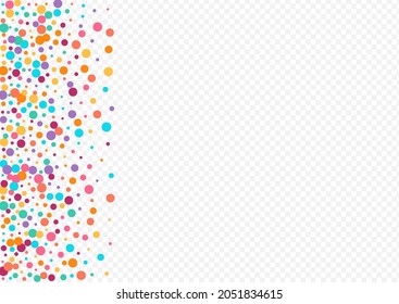 Bright Circle Christmas Vector Transparent Background. Carnaval Polka Pattern. Carnival Round Texture. Rainbow Dust Decoration Background.