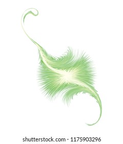 Bright circle fantasy midpoint feather drawing shape design. Big fuzzy magic sphere form effect in modern artist cartoon creative line style. Lime color motley power boom ball symbol on fond for text