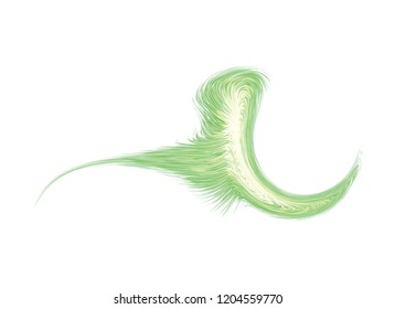 Bright circle fantasy midpoint feather drawing shape design. Big fuzzy magic sphere form effect in modern artist cartoon creative line style. Lime color motley power boom ball symbol on fond for text