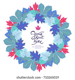 Bright circle frame with leaves and place for your text. ECO autumn Nature wallpaper. BIO design
