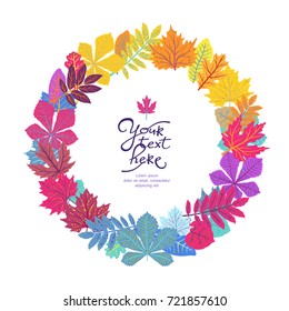 Bright circle frame with leaves and place for your text. ECO autumn Nature wallpaper. BIO design