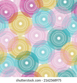 Bright circle seamless pattern. Texture Vector Retro Colors Abstract Background. 