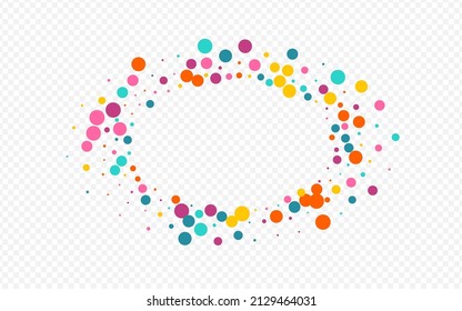 Bright Circle Top Vector Transparent Background. FallingFestive Rain Wallpaper. Invitation Dot Card. Rainbow Polka Celebration Postcard.