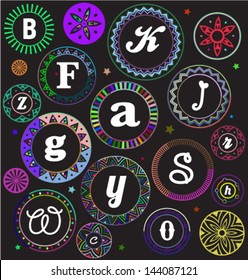 Bright circles with an ornament on a black background
