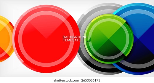 Bright circles overlap black background. Vibrant colors create modern design. Glossy texture adds visual interest. Simple, clean composition.