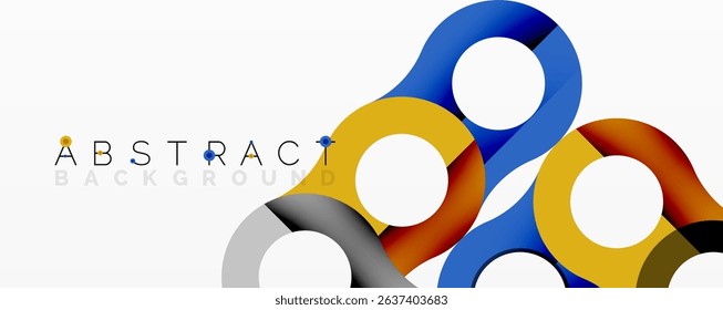 Bright circles overlap, creating modern abstract background. Colors include blue, gold, orange, gray. Minimalist design, clean lines present.