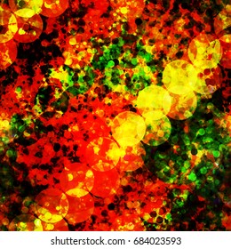 Bright circles pattern. Yellow, black, green. red colors. Seamless texture. Abstract vector background for fabric, wrapping, home decor, banner backdrop