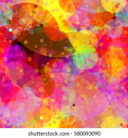 Bright circles seamless pattern. Red, yellow, purple colors. Abstract vector texture