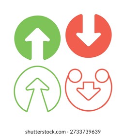 Bright circular arrows in green and red pointing upwards and downwards for directional concepts
