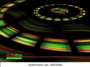 Bright circular element on black background. Vector