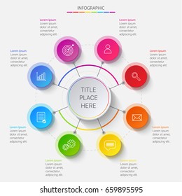 Bright circular infographics of 8 elements