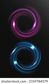 Bright Circular Light Rings Blue and Pink Glow Motion Effect Abstract Frame Isolated on Transparent Background