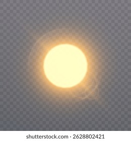 Bright circular yellow light source with warm glow and transparent background. Ideal for use in sunrise effects, sun icons, lighting overlays, or magical energy design elements.
