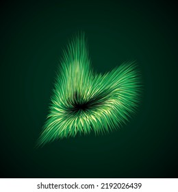 Bright circular yellow midpoint drawing furry pom shape art design. Fuzzy magic laser sphere form in modern creative fur line style. Lime color power sun boom ball symbol on dark night space for text