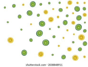 Bright Citrus Background White Vector. Lemon Graphic Decoration. Green Repeat Lime. Yellow Fresh Set.
