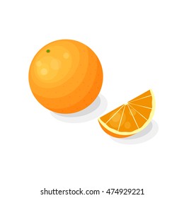 Bright citrus orange fruit in cartoon style isolated on white background.