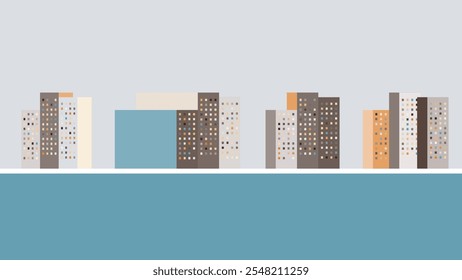 Bright City Blocks with Retro Color Palette,Flat design isometric houses with customizable colors  