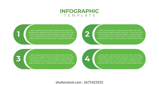 
Helles und sauberes, vierstufiges Infografik-Design mit grünen Akzenten, perfekt für Präsentationen, Business und Datenvisualisierung. Bringen Sie Ihr Publikum mit diesem schlanken, benutzerfreundlichen Layout.