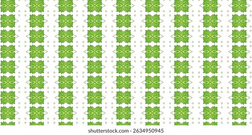 A bright and clean seamless pattern with green floral motifs on a white background.