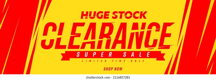 Bright clearance sale banner with special offer. Purchase with discount promotion flyer. Price huge stock clearance advertising vector illustration Limited in time marketing rebate proposition