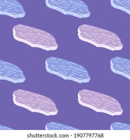 Bright climate cold seamless pattern with pastel tones glacier print. Purple background. Kids style. Designed for fabric design, textile print, wrapping, cover. Vector illustration