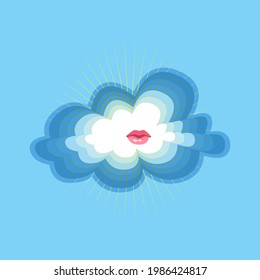 Bright clouds with soft pinkish lips and sun rays. A metaphor for freedom, love, enthusiasm and  lightness.  Ideal for posters, cards and  T-shirt printing.