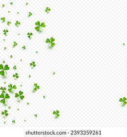 Bright Clover Botanical Vector Transparent Background. Malachite Leaf Isolated Illustration. Holiday Leaves Wallpaper. Spring Shamrock Falling Pattern.