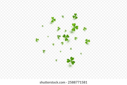 Bright Clover Botanical Vector Transparent Background. Green Leaf Fly Wallpaper. Minimal Leaves Pattern. Olive color Shamrock Stream Illustration.