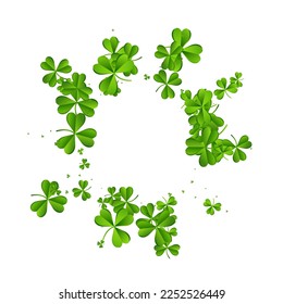 Bright Clover Falling Vector White Background. Green Leaf Summer Illustration. Fly Leaves Template. Olive color Foliage Botanical Wallpaper.