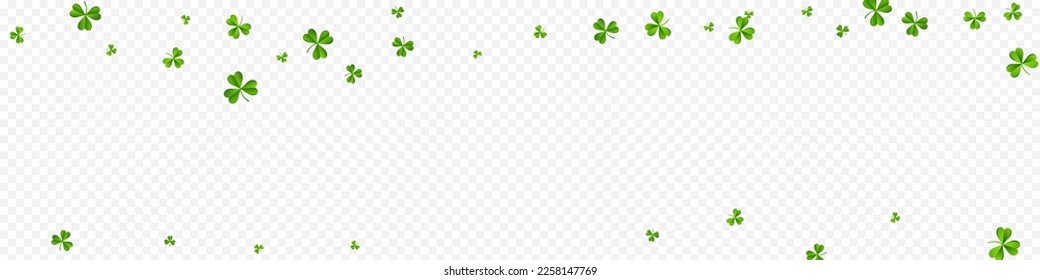Bright Clover Holiday Vector Transparent Panoramic Background. Malachite Leaves Isolated Backdrop. Falling Foliage Pattern. Green Leaf Air Template.