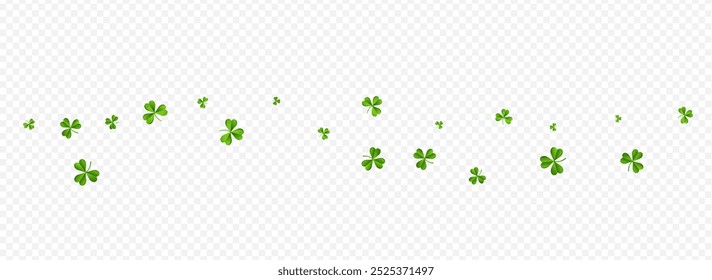 Bright Clover Holiday Vector Transparent Panoramic Background. Spring Leaf Stream Wallpaper. Minimal Foliage Design. Olive color Shamrock Wind Backdrop.