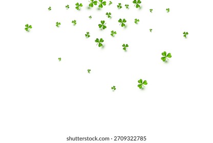 Fondo blanco del Vector de Festiva del trébol brillante. Plantilla de viento de follaje de malaquita. Fondo De La Hoja Caída. Diseño de verano Shamrock de color oliva.